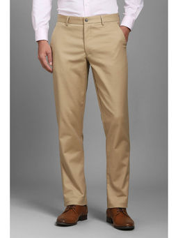 Louis Philippe - Men Beige Regular Fit Solid Flat Front Formal Trousers
