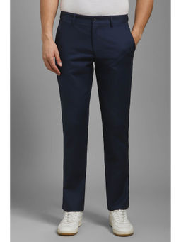 Louis Philippe - Men Navy Blue Regular Fit Solid Flat Front Formal Trousers