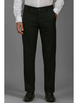 Louis Philippe - Men Black Regular Fit Textured Flat Front Formal Trousers
