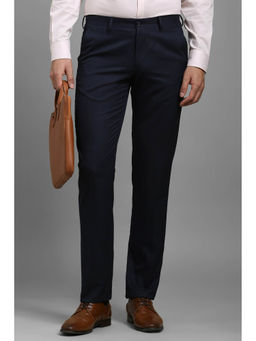 Louis Philippe - Men Navy Blue Regular Fit Textured Flat Front Formal Trousers