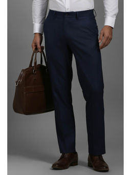 Louis Philippe - Men Navy Blue Regular Fit Solid Flat Front Formal Trousers