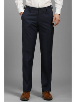 Louis Philippe - Men Navy Blue Regular Fit Check Flat Front Formal Trousers