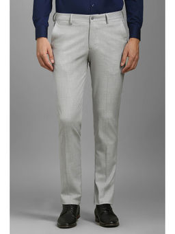 Louis Philippe - Men Grey Slim Fit Textured Flat Front Formal Trousers