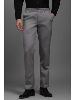 Louis Philippe - Men Grey Slim Fit Textured Flat Front Formal Trousers