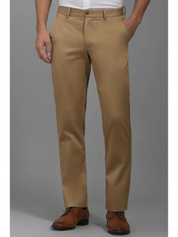 Louis Philippe - Men Khaki Slim Fit Textured Flat Front Formal Trousers