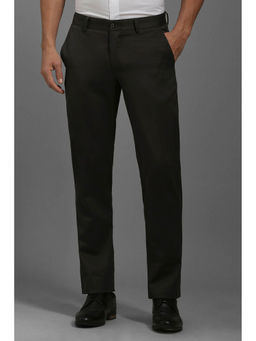 Louis Philippe - Men Black Slim Fit Textured Flat Front Formal Trousers