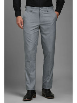 Louis Philippe - Men Grey Slim Fit Check Flat Front Formal Trousers