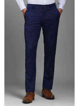 Louis Philippe - Men Blue Slim Fit Textured Flat Front Formal Trousers
