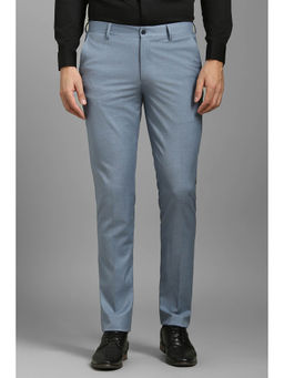 Louis Philippe - Men Blue Slim Fit Textured Flat Front Formal Trousers