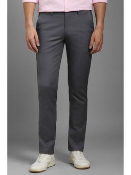Louis Philippe - Men Grey Slim Fit Solid Flat Front Formal Trousers