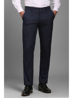 Louis Philippe - Men Blue Slim Fit Textured Flat Front Formal Trousers