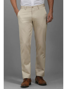 Louis Philippe - Men Beige Slim Fit Solid Flat Front Formal Trousers