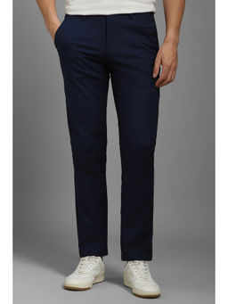 Louis Philippe - Men Navy Blue Slim Fit Solid Flat Front Formal Trousers
