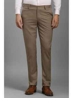 Louis Philippe - Men Brown Slim Fit Textured Flat Front Formal Trousers