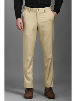 Louis Philippe - Men Beige Slim Fit Textured Flat Front Formal Trousers