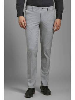 Louis Philippe - Men Grey Slim Fit Check Flat Front Formal Trousers