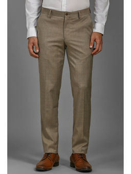 Louis Philippe - Men Khaki Slim Fit Textured Flat Front Formal Trousers