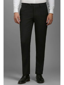 Louis Philippe - Men Black Slim Fit Check Flat Front Formal Trousers