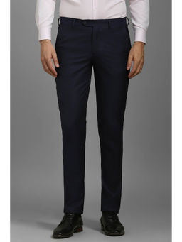 Louis Philippe - Men Navy Blue Slim Fit Stripe Flat Front Formal Trousers
