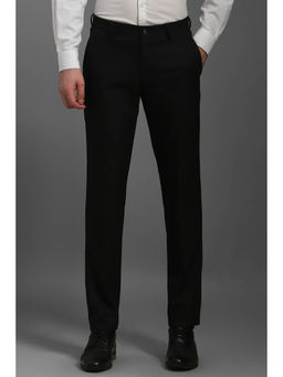 Louis Philippe - Men Black Slim Fit Solid Flat Front Formal Trousers
