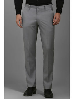 Louis Philippe - Men Grey Slim Fit Check Flat Front Formal Trousers