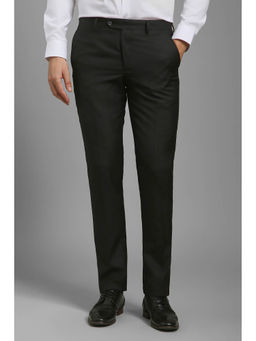 Louis Philippe - Men Black Slim Fit Textured Flat Front Formal Trousers