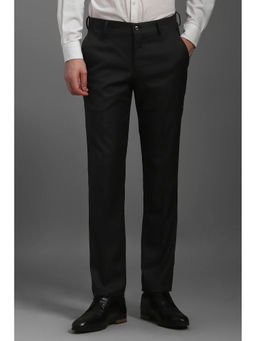 Louis Philippe - Men Black Slim Fit Textured Flat Front Formal Trousers