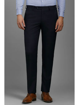 Louis Philippe - Men Navy Blue Slim Fit Check Flat Front Formal Trousers