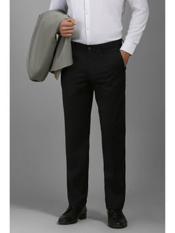 Louis Philippe - Men Black Slim Fit Solid Flat Front Formal Trousers