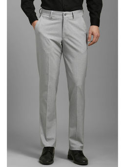 Louis Philippe - Men Grey Slim Fit Textured Flat Front Formal Trousers