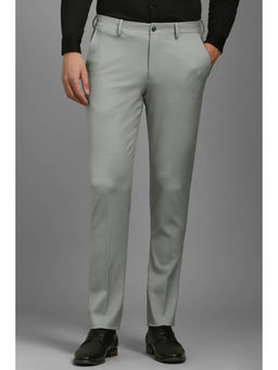 Louis Philippe - Men Grey Slim Fit Textured Flat Front Formal Trousers