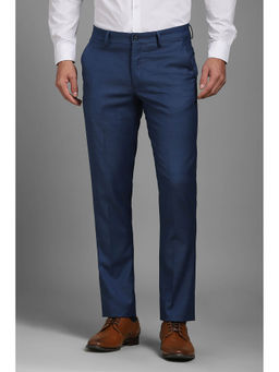 Louis Philippe - Men Blue Slim Fit Textured Flat Front Formal Trousers