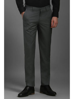 Louis Philippe - Men Grey Slim Fit Textured Flat Front Formal Trousers