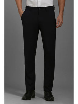 Louis Philippe - Men Black Slim Fit Solid Flat Front Formal Trousers