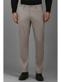 Louis Philippe - Men Grey Slim Fit Textured Flat Front Formal Trousers