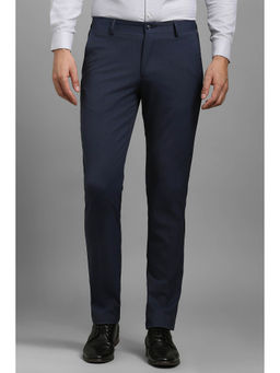 Louis Philippe - Men Navy Blue Slim Fit Textured Flat Front Formal Trousers