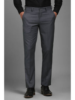 Louis Philippe - Men Grey Slim Fit Solid Flat Front Formal Trousers
