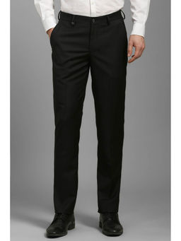 Louis Philippe - Men Black Slim Fit Textured Flat Front Formal Trousers