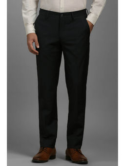 Louis Philippe - Men Black Slim Fit Solid Flat Front Formal Trousers
