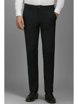 Louis Philippe - Men Navy Blue Slim Fit Textured Flat Front Formal Trousers