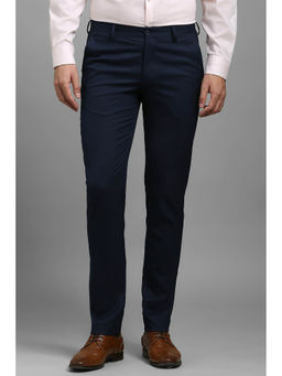 Louis Philippe - Men Navy Blue Slim Fit Textured Flat Front Formal Trousers