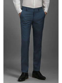 Louis Philippe - Men Blue Slim Fit Textured Flat Front Formal Trousers