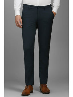 Louis Philippe - Men Navy Blue Slim Fit Textured Flat Front Formal Trousers