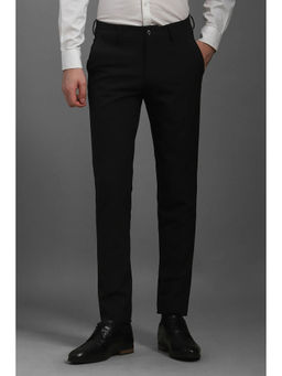 Louis Philippe - Men Black Super Slim Fit Solid Flat Front Formal Trousers