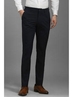 Louis Philippe - Men Black Super Slim Fit Textured Flat Front Formal Trousers