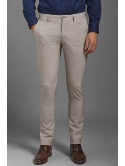 Louis Philippe - Men Beige Slim Tapered Fit Textured Flat Front Formal Trousers