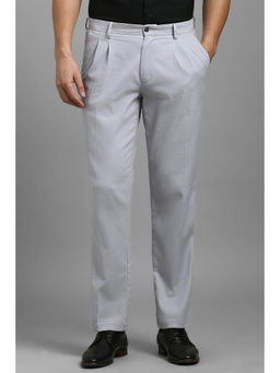 Louis Philippe - Men Grey Classic Fit Solid Pleated Formal Trousers