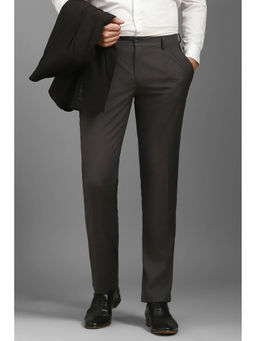 Louis Philippe - Men Grey Regular-Fit Textured Pleated Formal Trousers