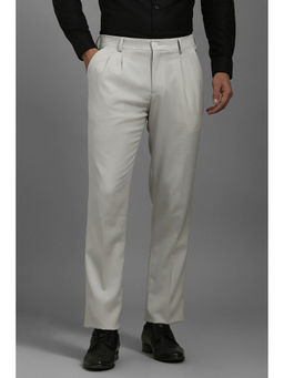 Louis Philippe - Men Grey Regular Fit Textured Pleated Formal Trousers