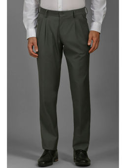 Louis Philippe - Men Olive Regular Fit Textured Pleated Formal Trousers